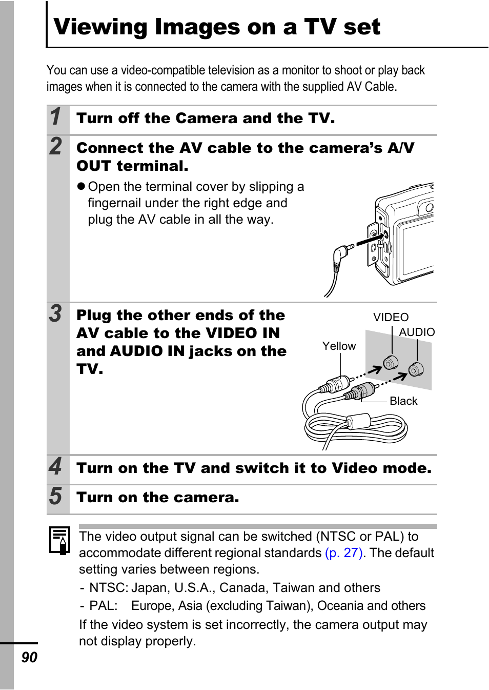 Viewing images on a tv set, P. 90), P. 90 | Canon A700 User Manual | Page 92 / 140