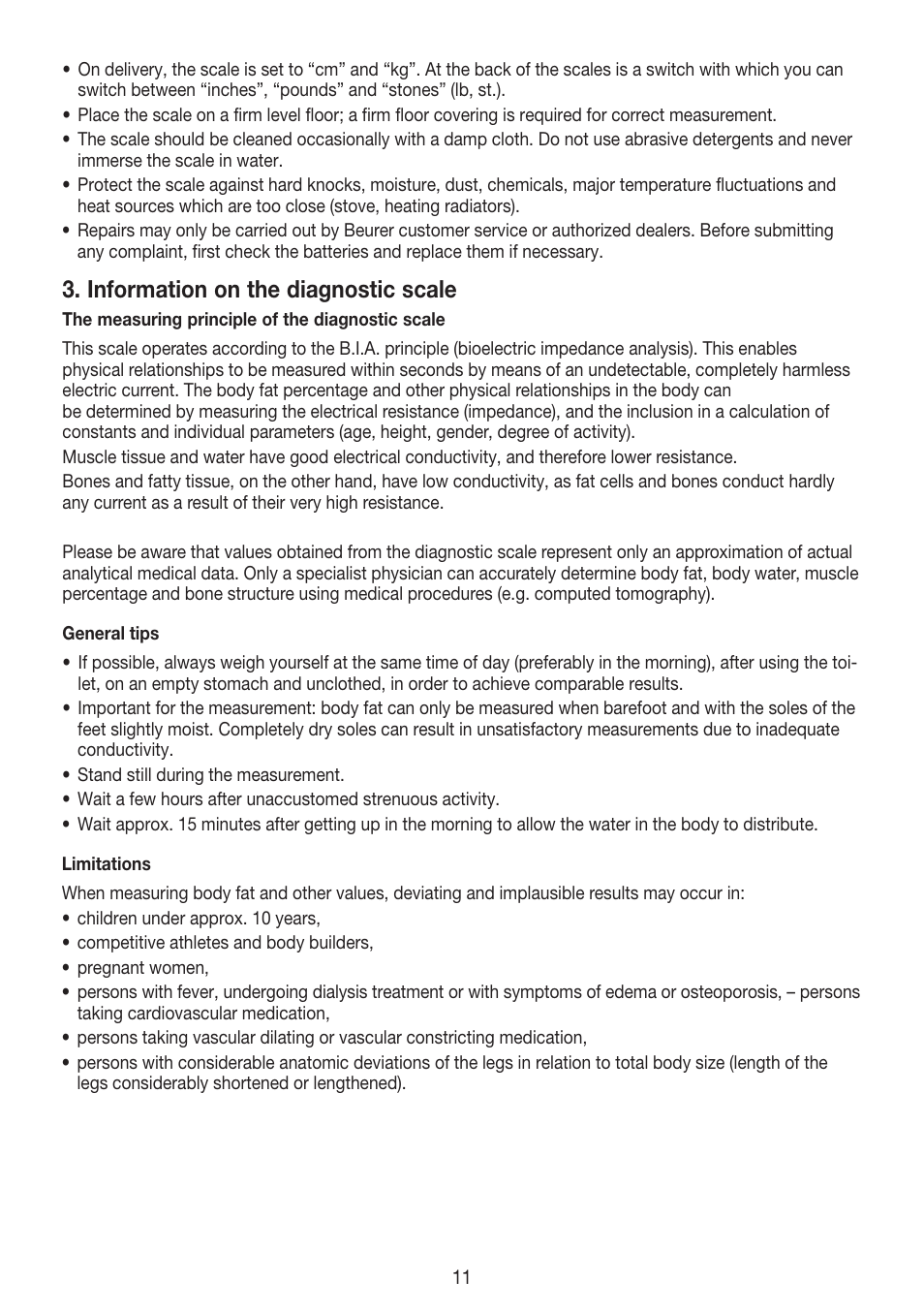Information on the diagnostic scale | Beurer BG 55 User Manual | Page 11 / 64
