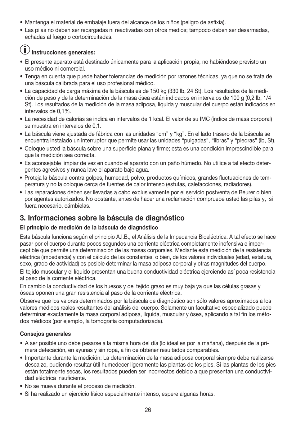 Informaciones sobre la báscula de diagnóstico | Beurer BG 55 User Manual | Page 26 / 64