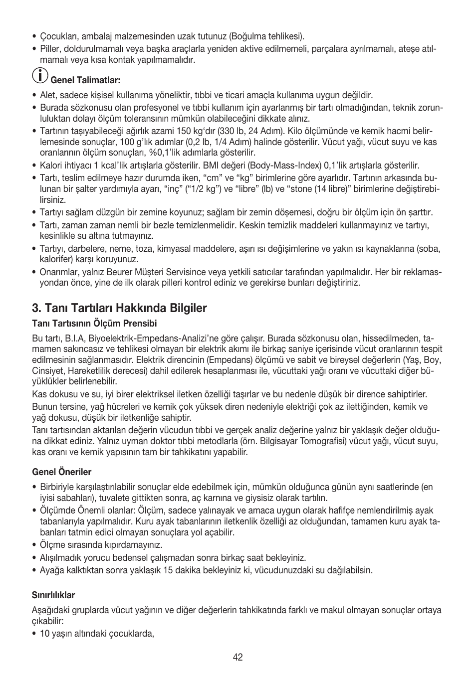 Tanı tartıları hakkında bilgiler | Beurer BG 55 User Manual | Page 42 / 64