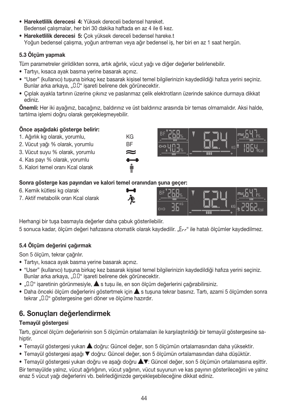 Sonuçları değerlendirmek | Beurer BG 55 User Manual | Page 44 / 64