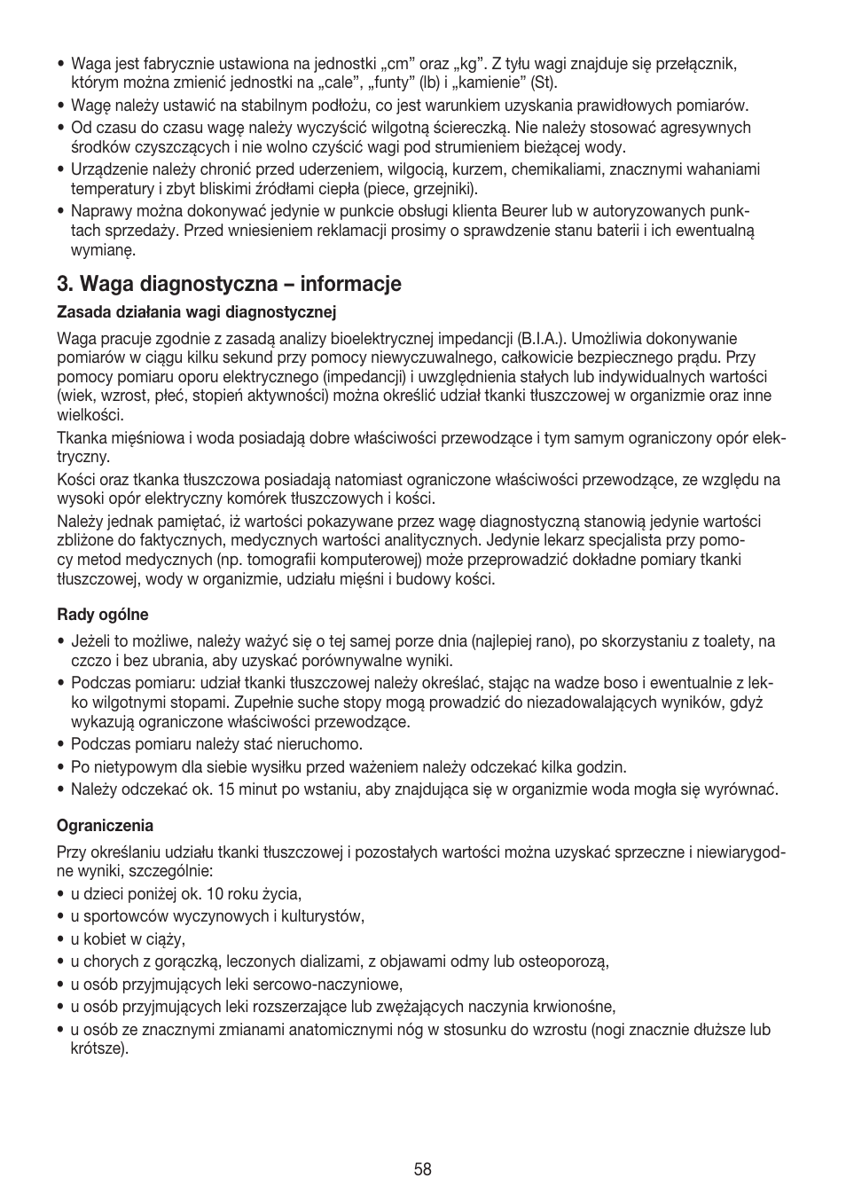 Waga diagnostyczna – informacje | Beurer BG 55 User Manual | Page 58 / 64