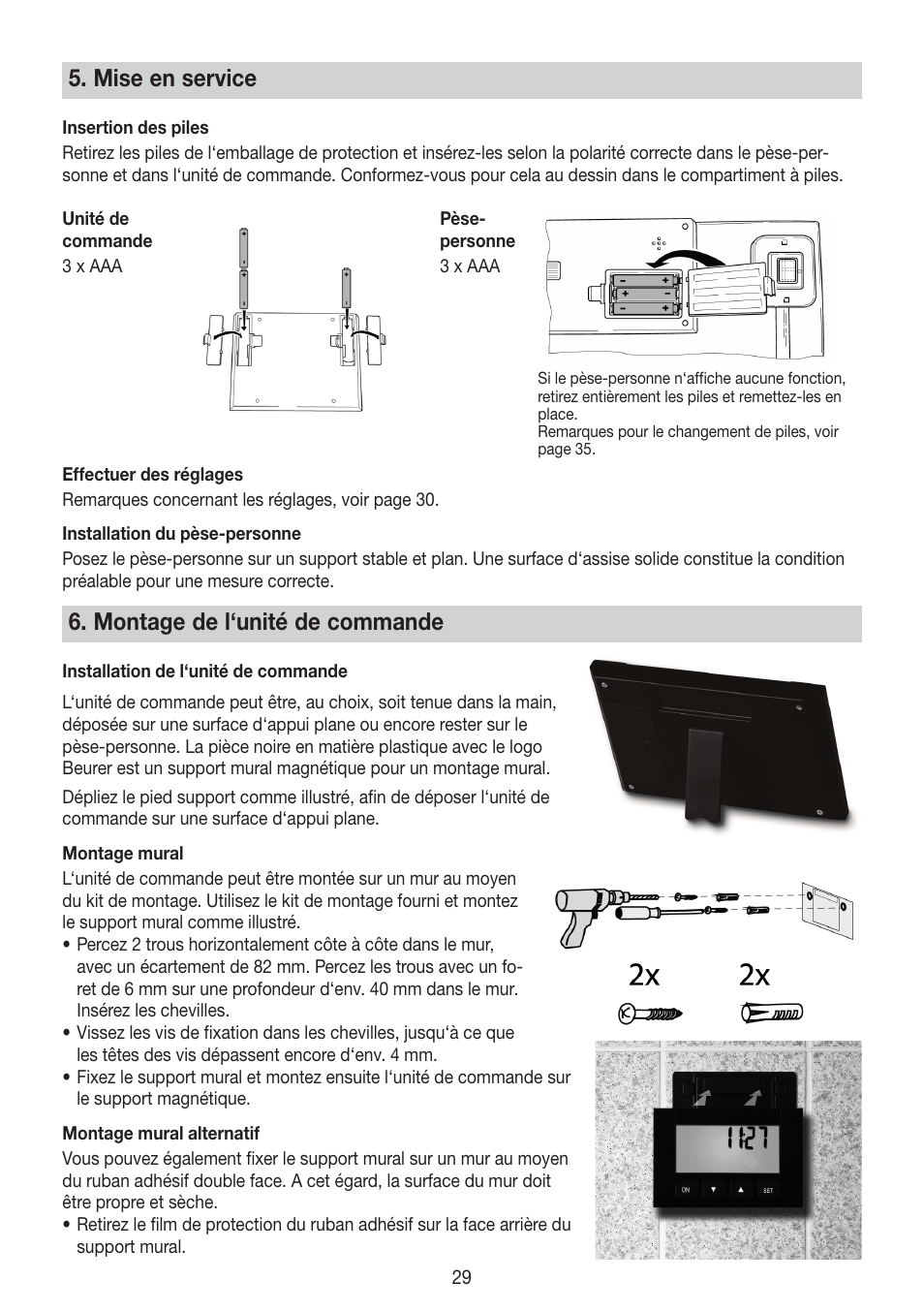 Mise en service, Montage de l‘unité de commande | Beurer BG 64 User Manual | Page 29 / 100