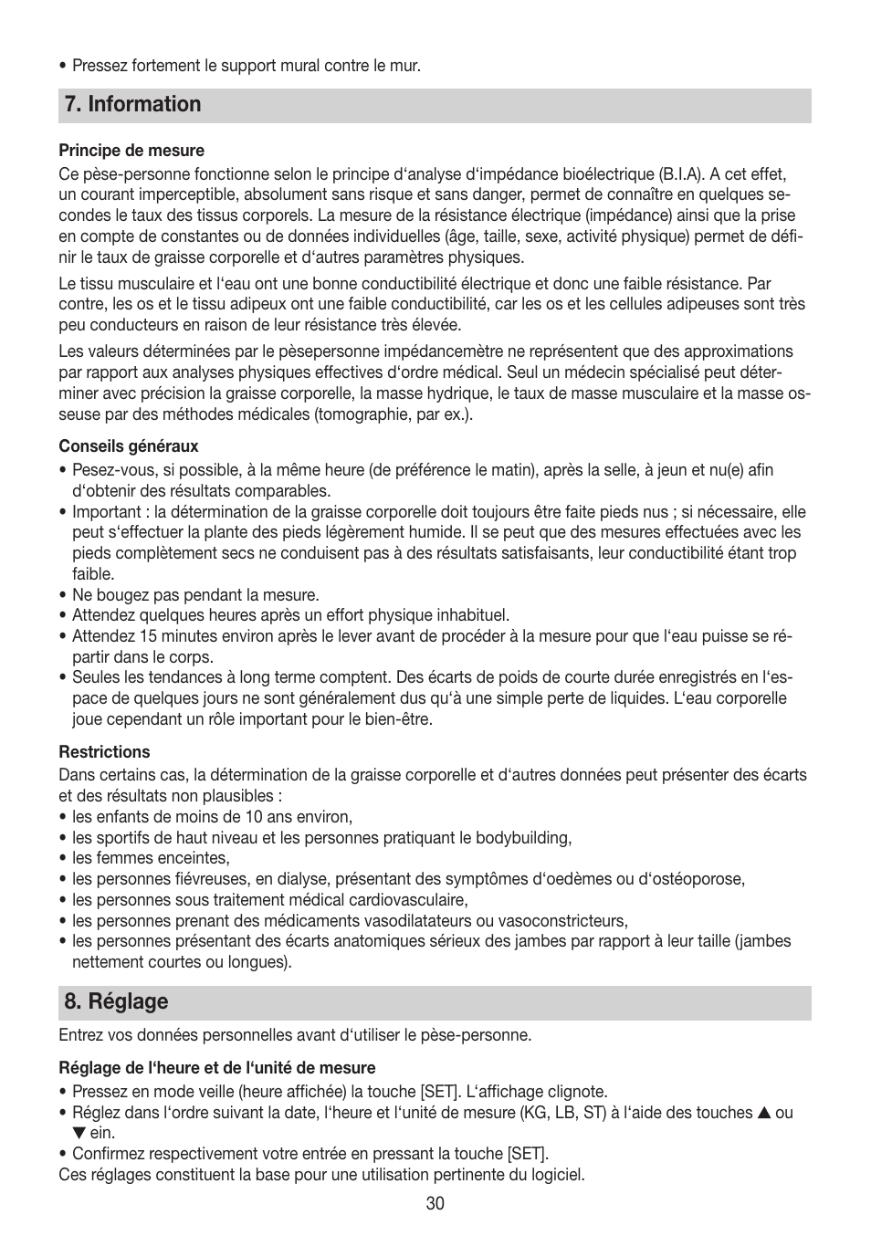 Information, Réglage | Beurer BG 64 User Manual | Page 30 / 100