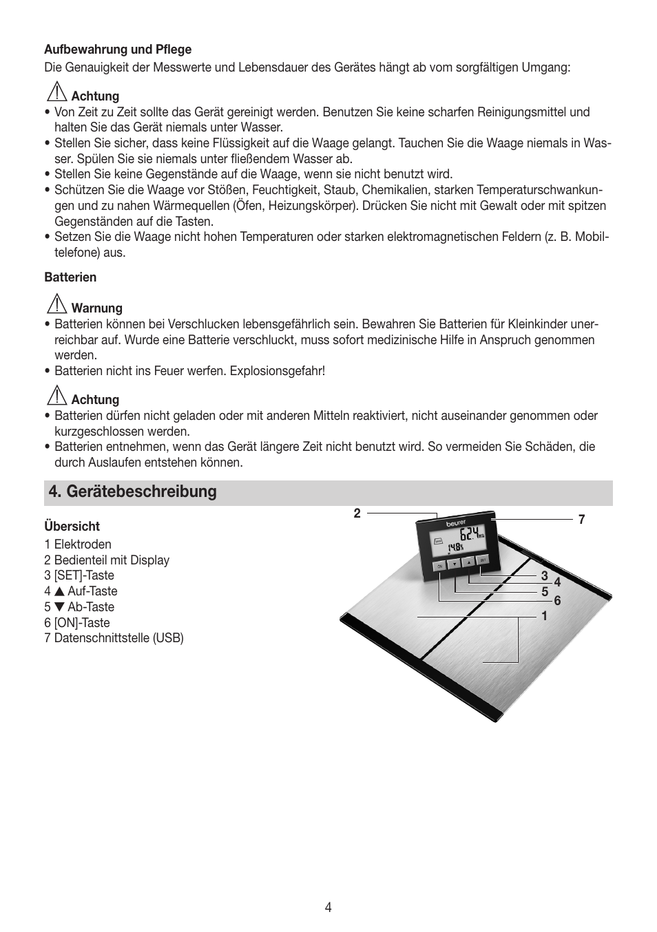 Gerätebeschreibung | Beurer BG 64 User Manual | Page 4 / 100