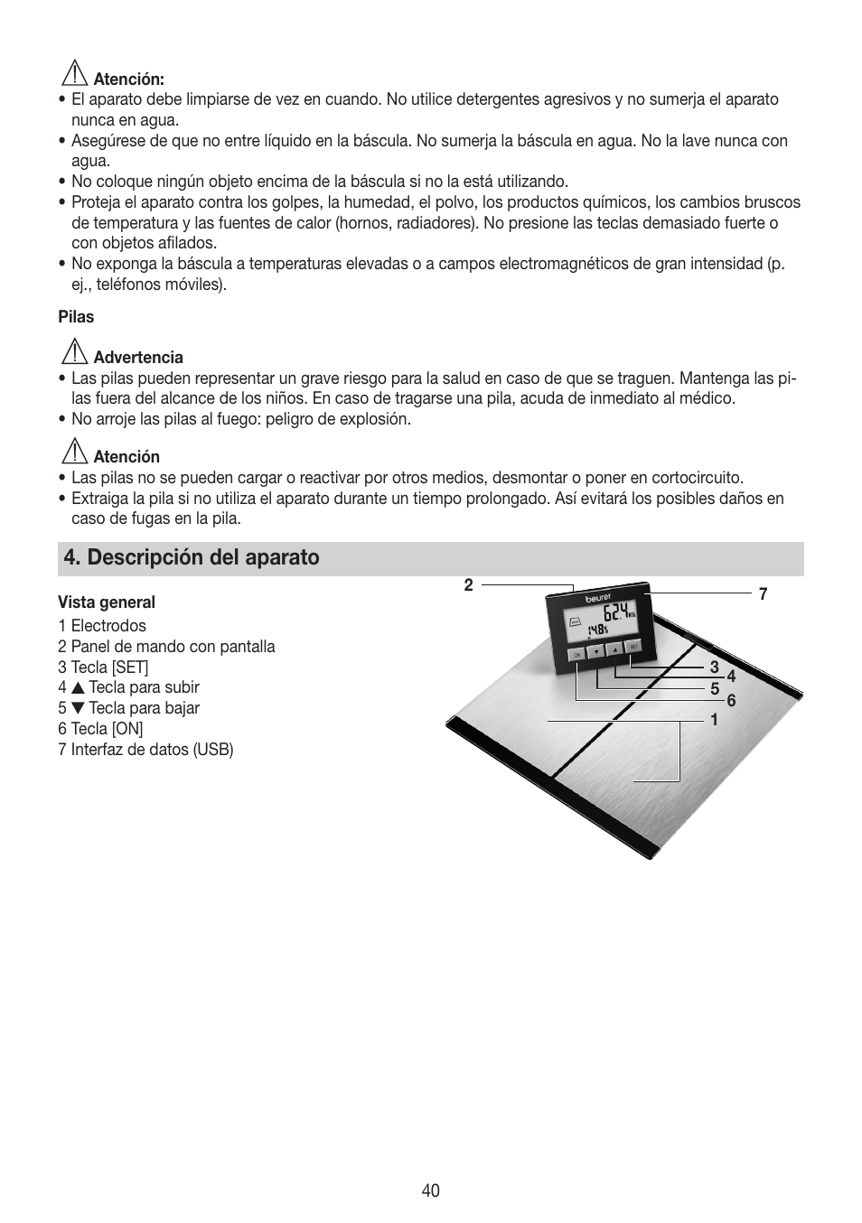 Descripción del aparato | Beurer BG 64 User Manual | Page 40 / 100