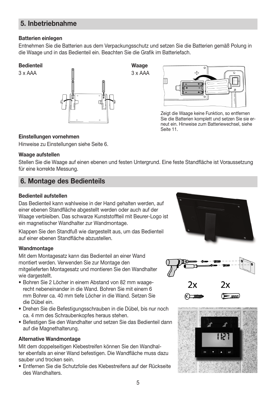 Inbetriebnahme, Montage des bedienteils | Beurer BG 64 User Manual | Page 5 / 100