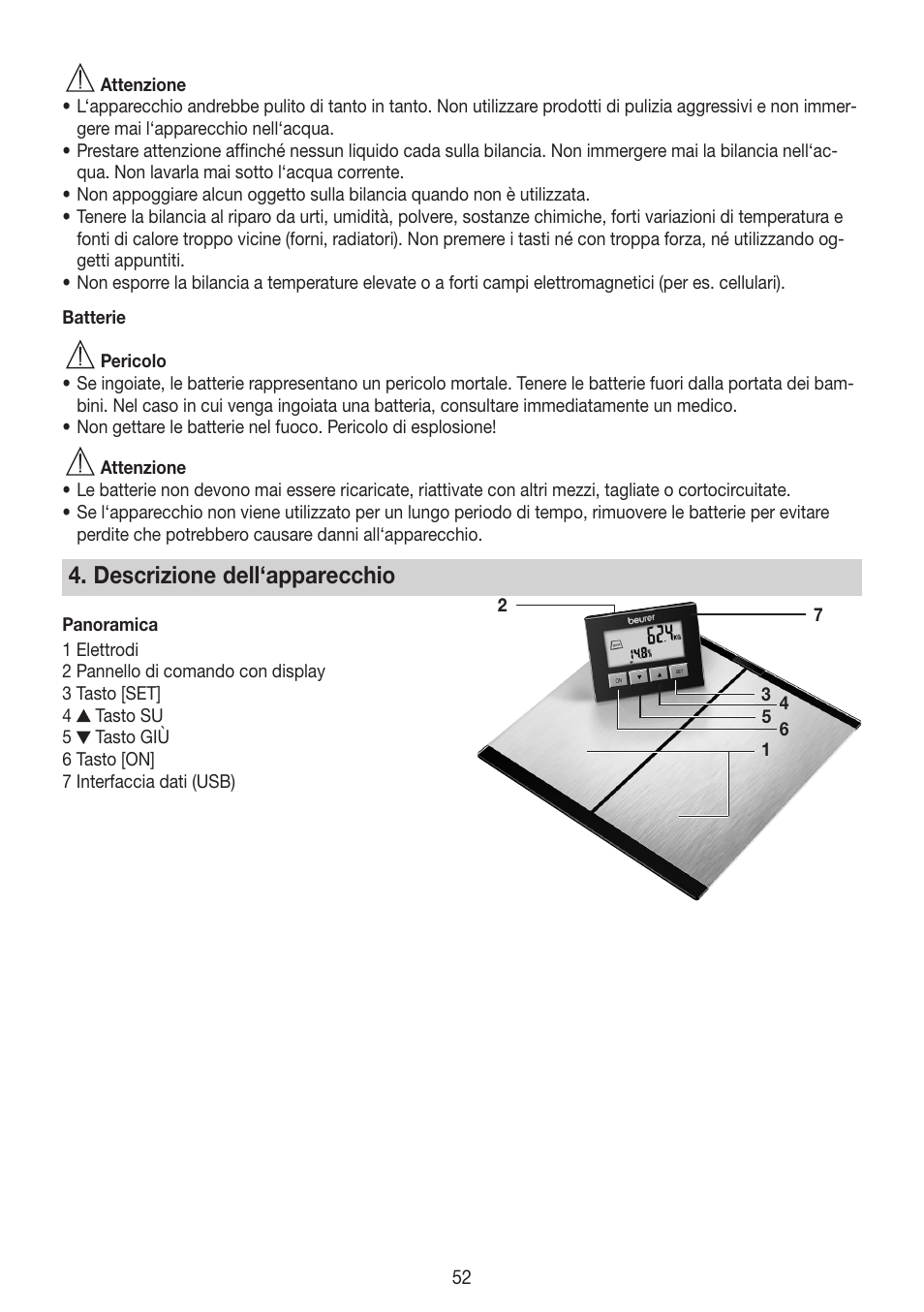 Descrizione dell‘apparecchio | Beurer BG 64 User Manual | Page 52 / 100