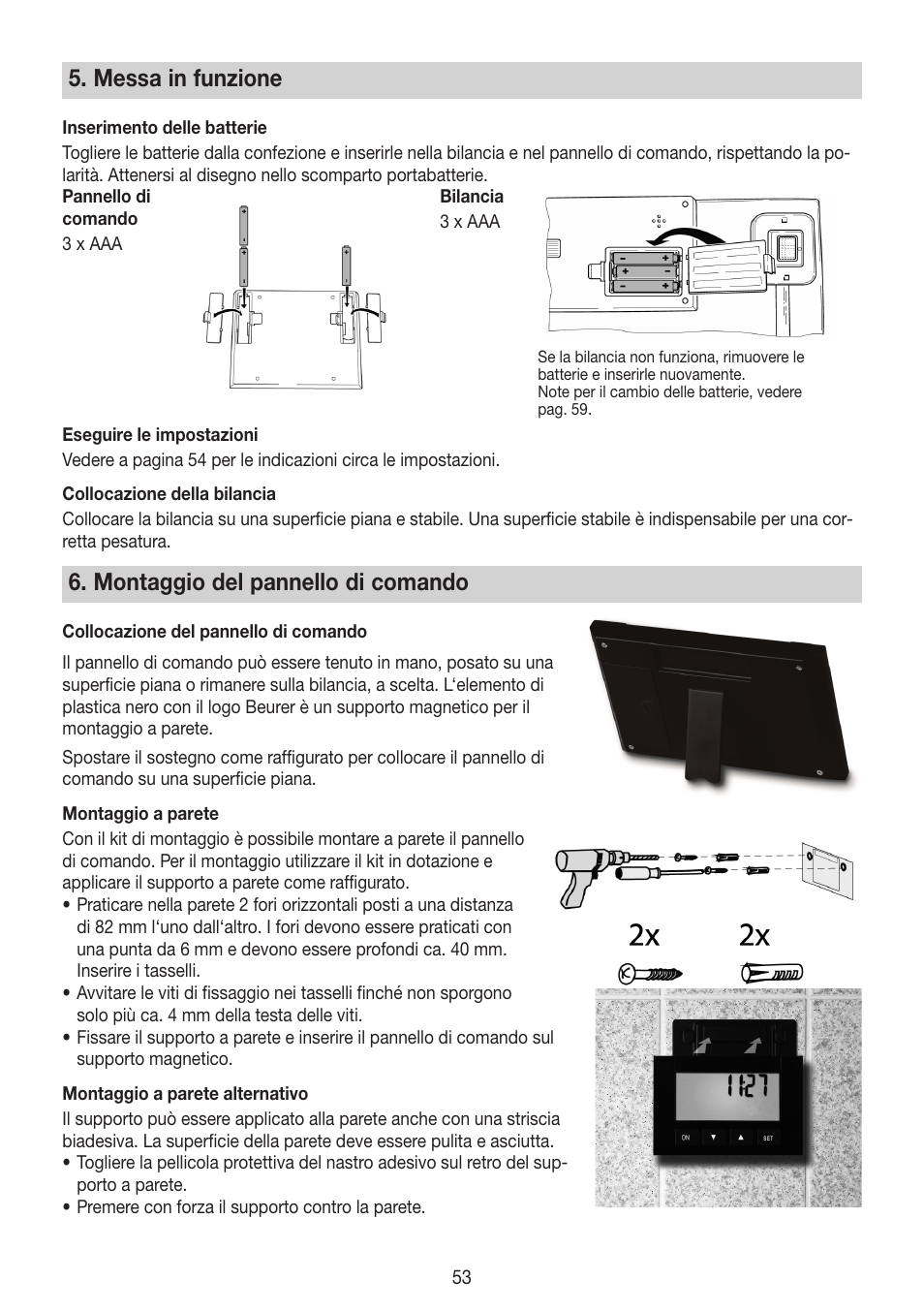 Messa in funzione, Montaggio del pannello di comando | Beurer BG 64 User Manual | Page 53 / 100