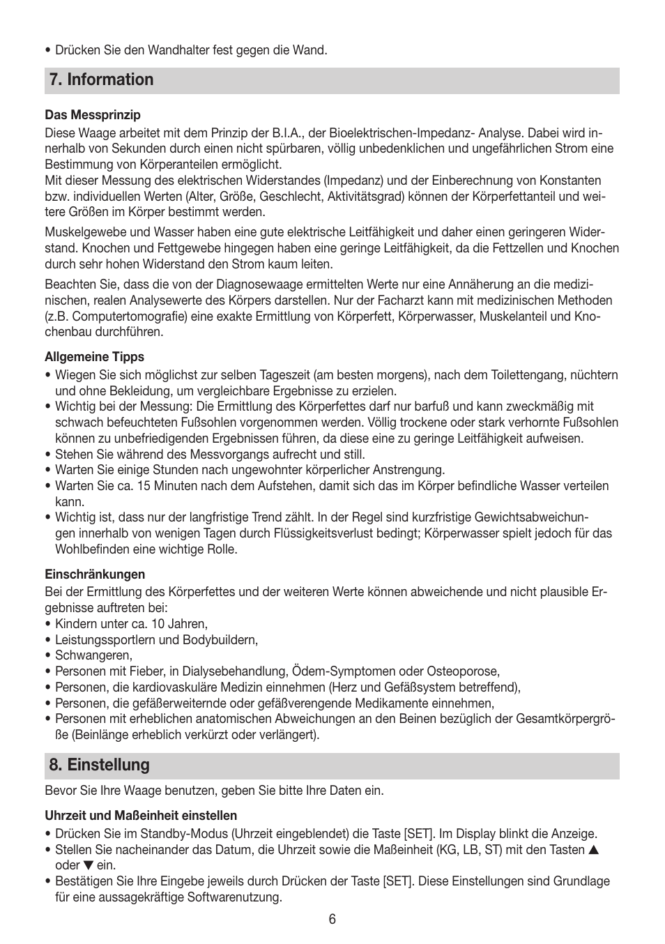 Information, Einstellung | Beurer BG 64 User Manual | Page 6 / 100