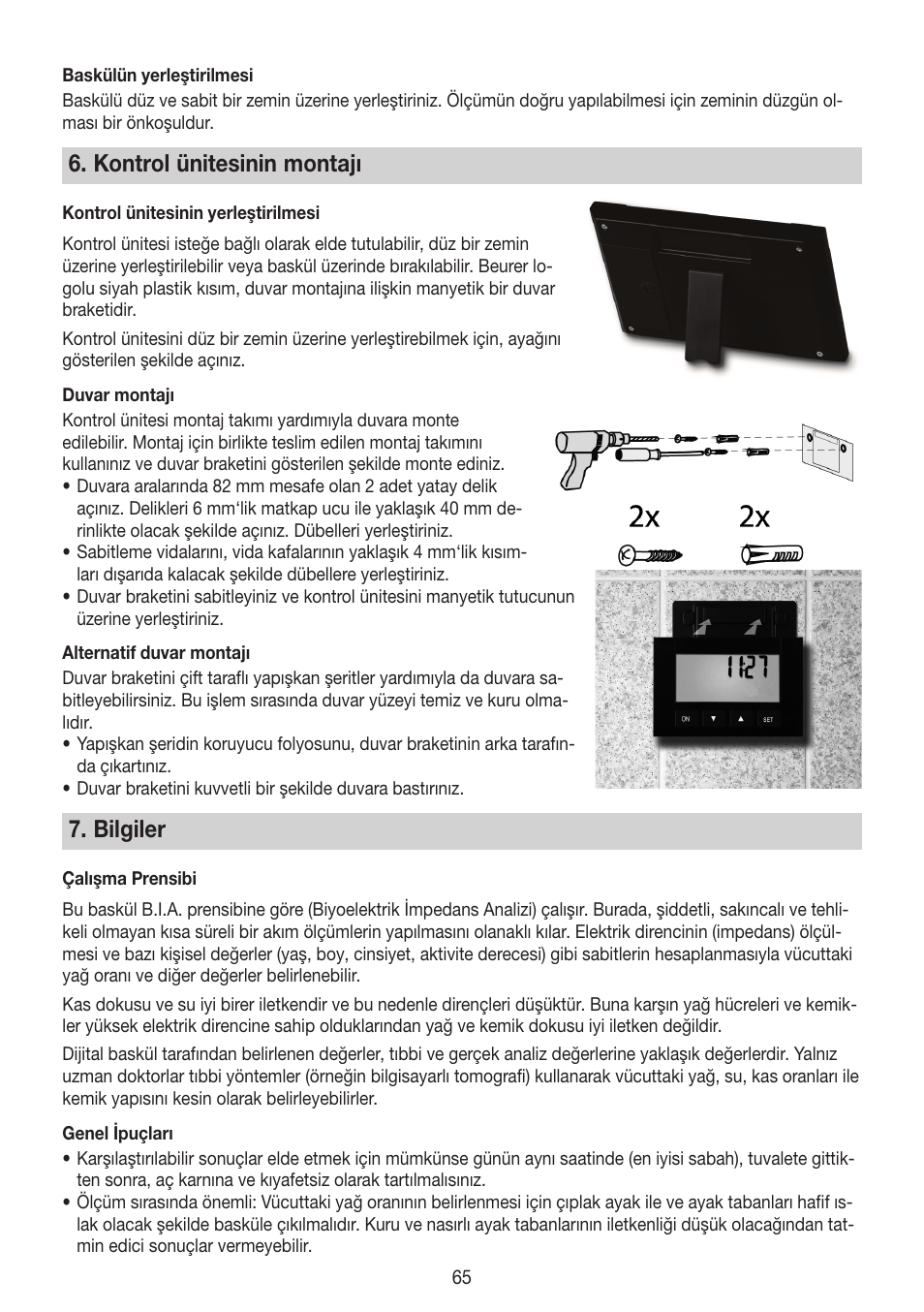 Kontrol ünitesinin montajı, Bilgiler | Beurer BG 64 User Manual | Page 65 / 100