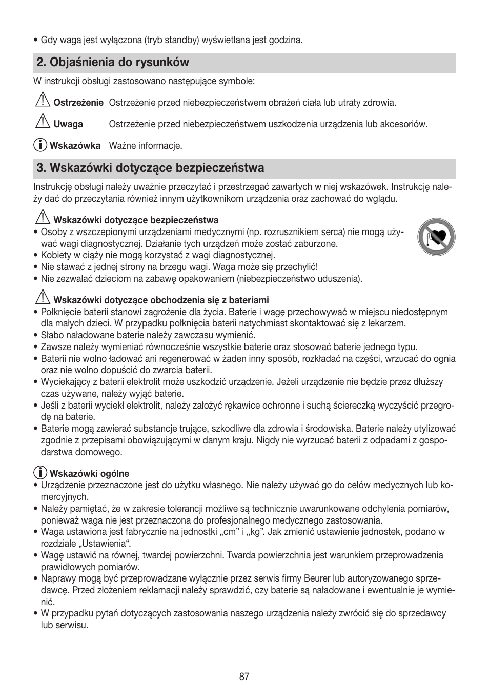 Objaśnienia do rysunków, Wskazówki dotyczące bezpieczeństwa | Beurer BG 64 User Manual | Page 87 / 100