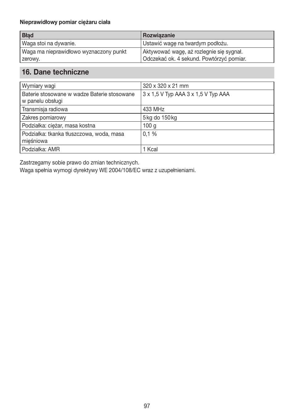 Dane techniczne | Beurer BG 64 User Manual | Page 97 / 100