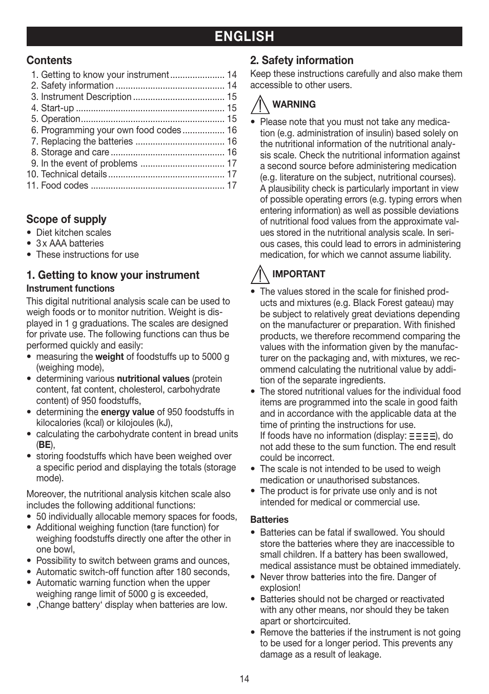 English | Beurer DS 61 User Manual | Page 14 / 104