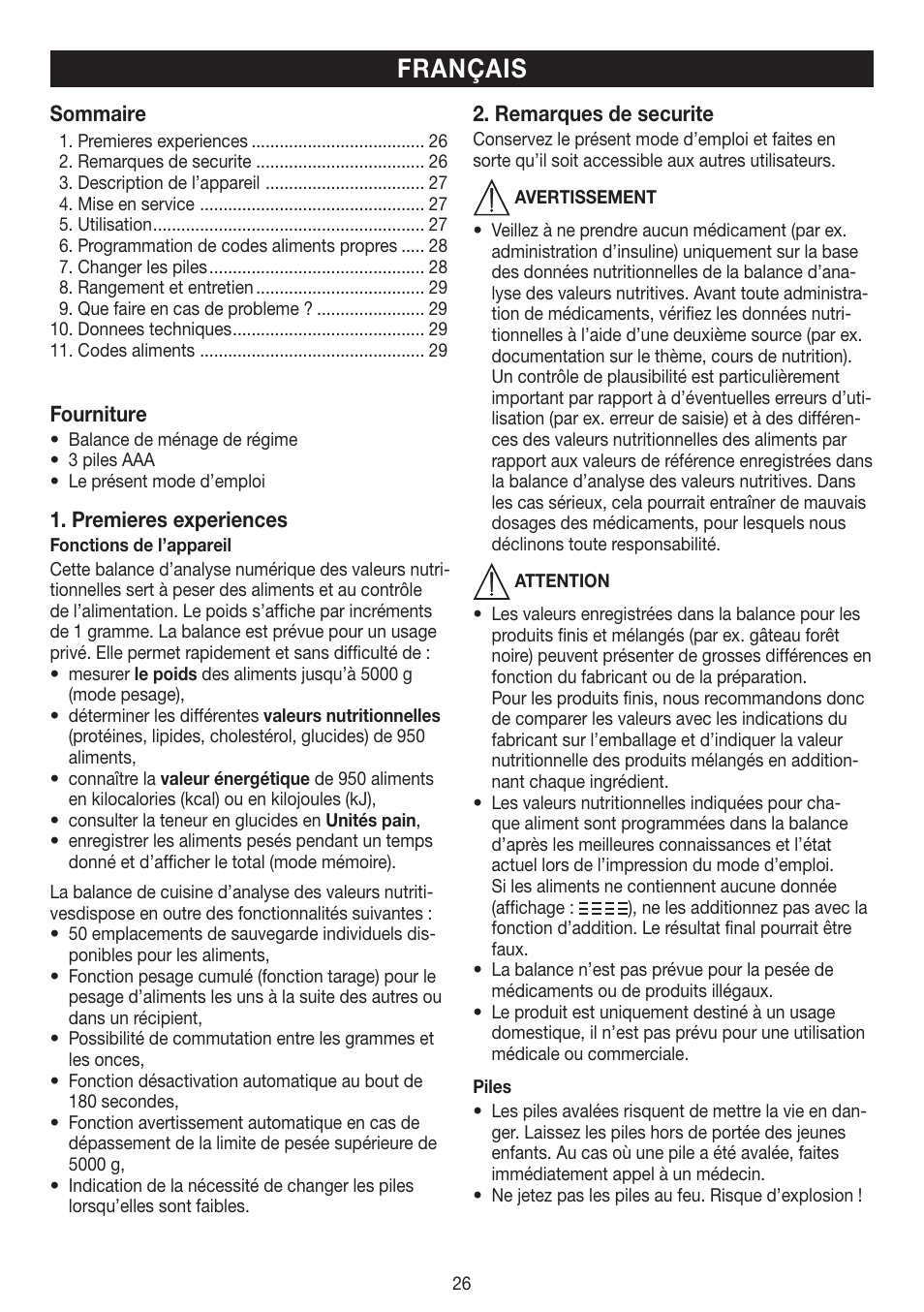 Français | Beurer DS 61 User Manual | Page 26 / 104