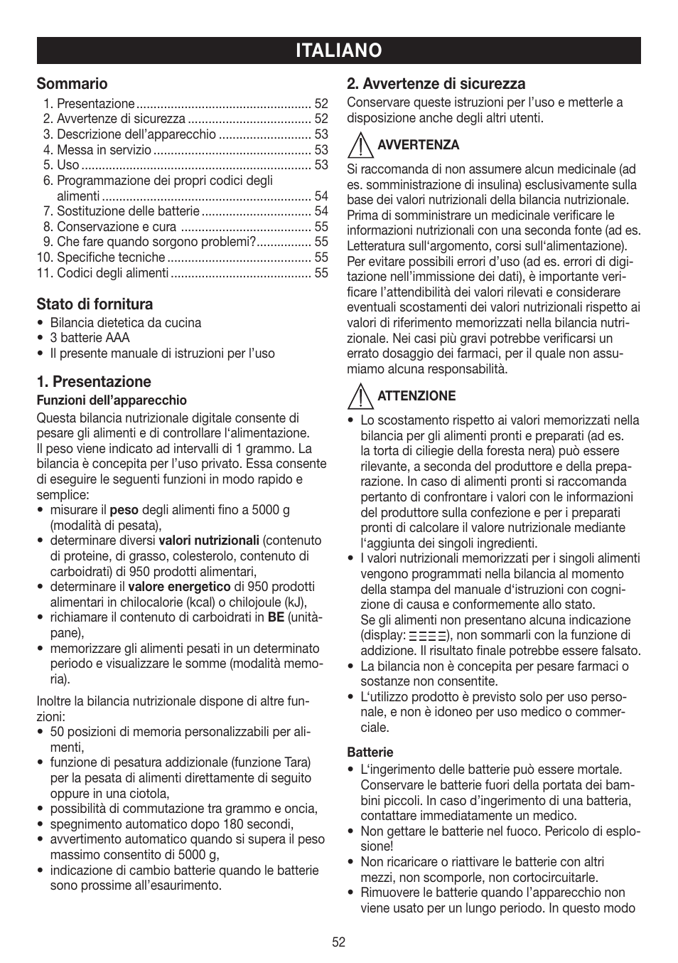 Italiano | Beurer DS 61 User Manual | Page 52 / 104