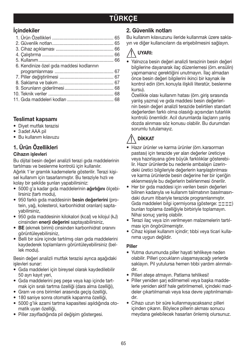 Türkçe | Beurer DS 61 User Manual | Page 65 / 104