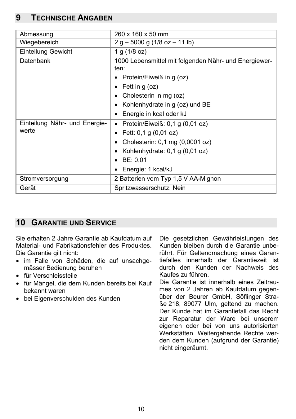 10 g | Beurer DS 81 User Manual | Page 12 / 104