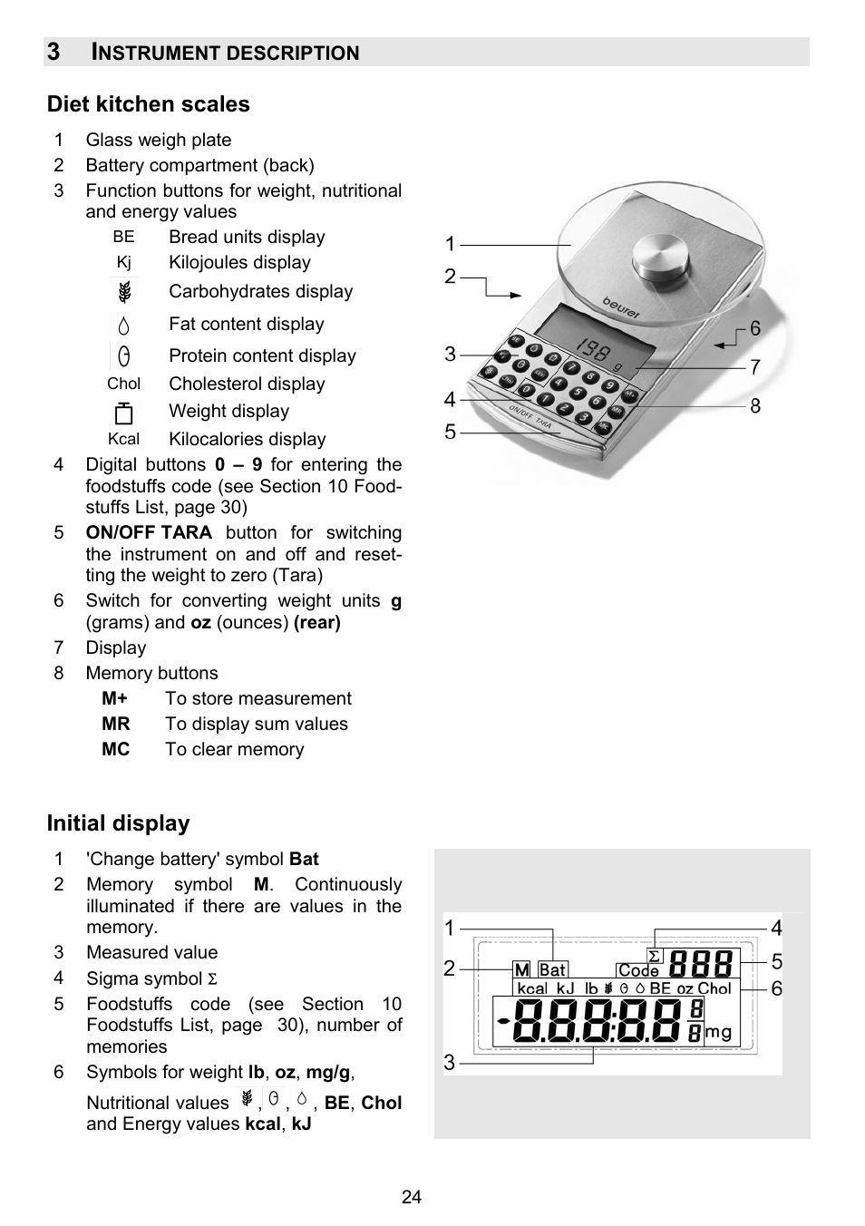 Diet kitchen scales, Initial display | Beurer DS 81 User Manual | Page 26 / 104