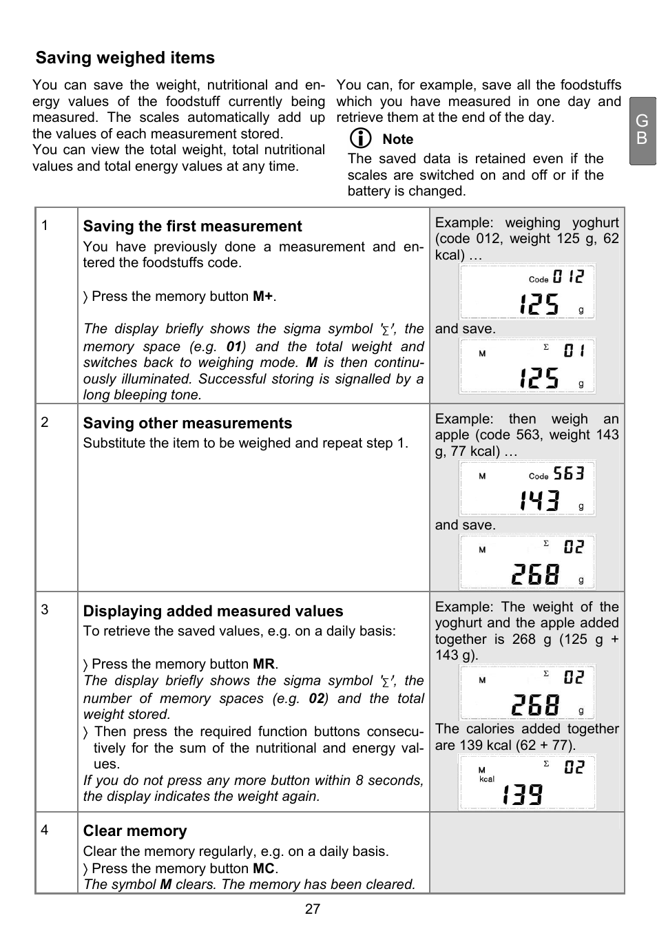 Saving weighed items | Beurer DS 81 User Manual | Page 29 / 104