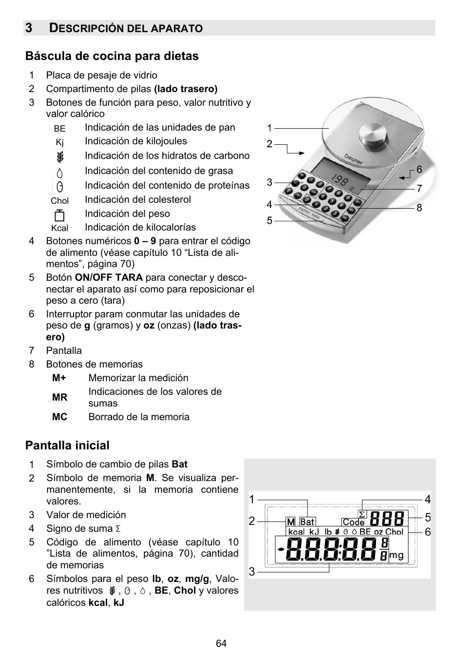 Báscula de cocina para dietas, Pantalla inicial | Beurer DS 81 User Manual | Page 66 / 104