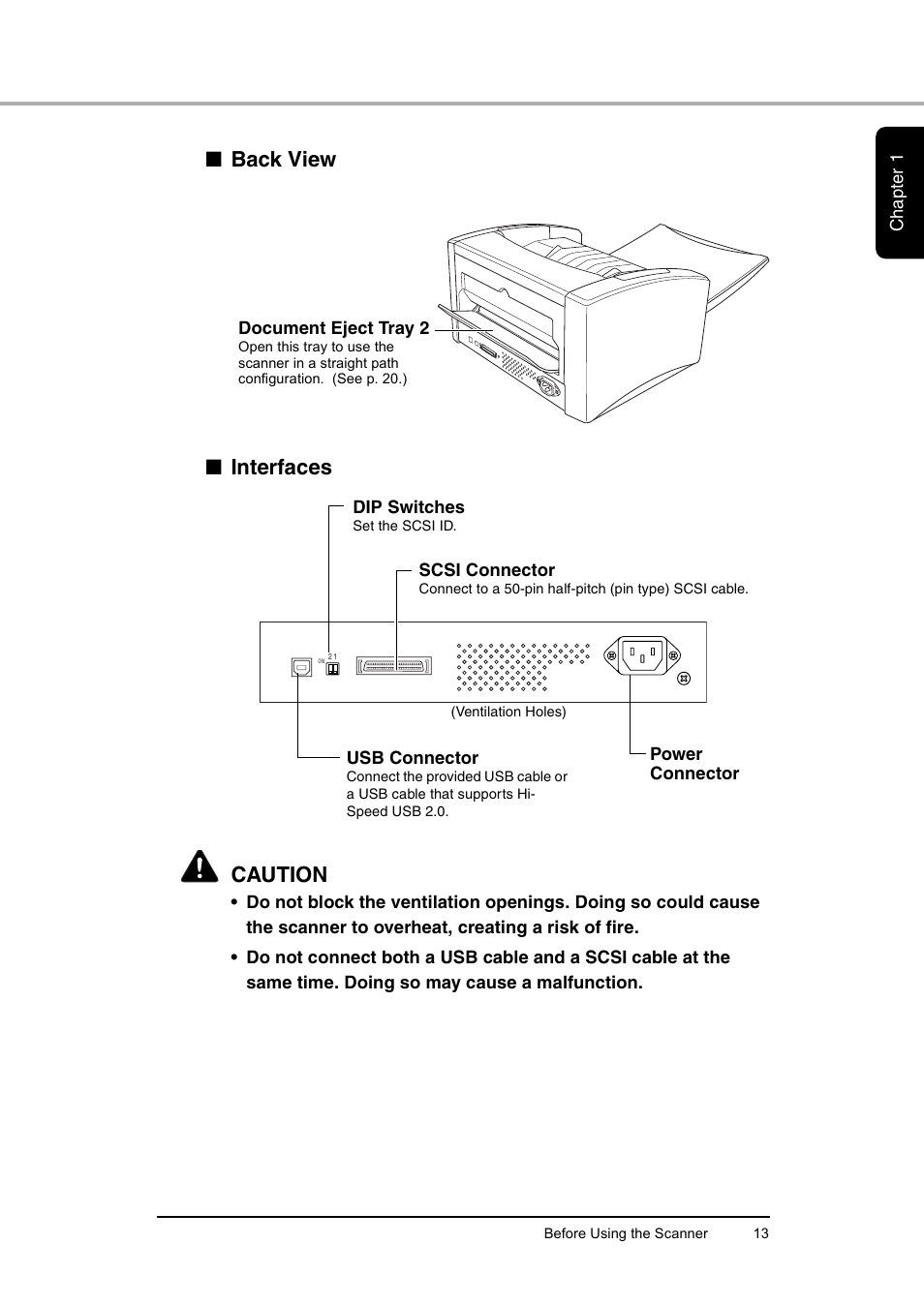 Back view ■ interfaces caution | Canon DR-6010C User Manual | Page 17 / 61