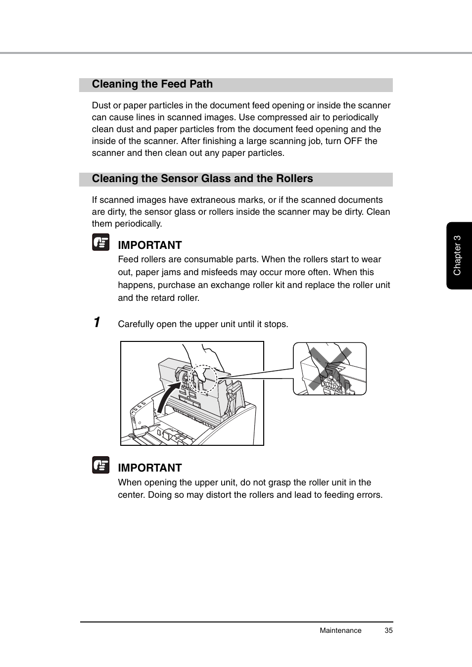 Cleaning the feed path, Cleaning the sensor glass and the rollers | Canon DR-6010C User Manual | Page 39 / 61