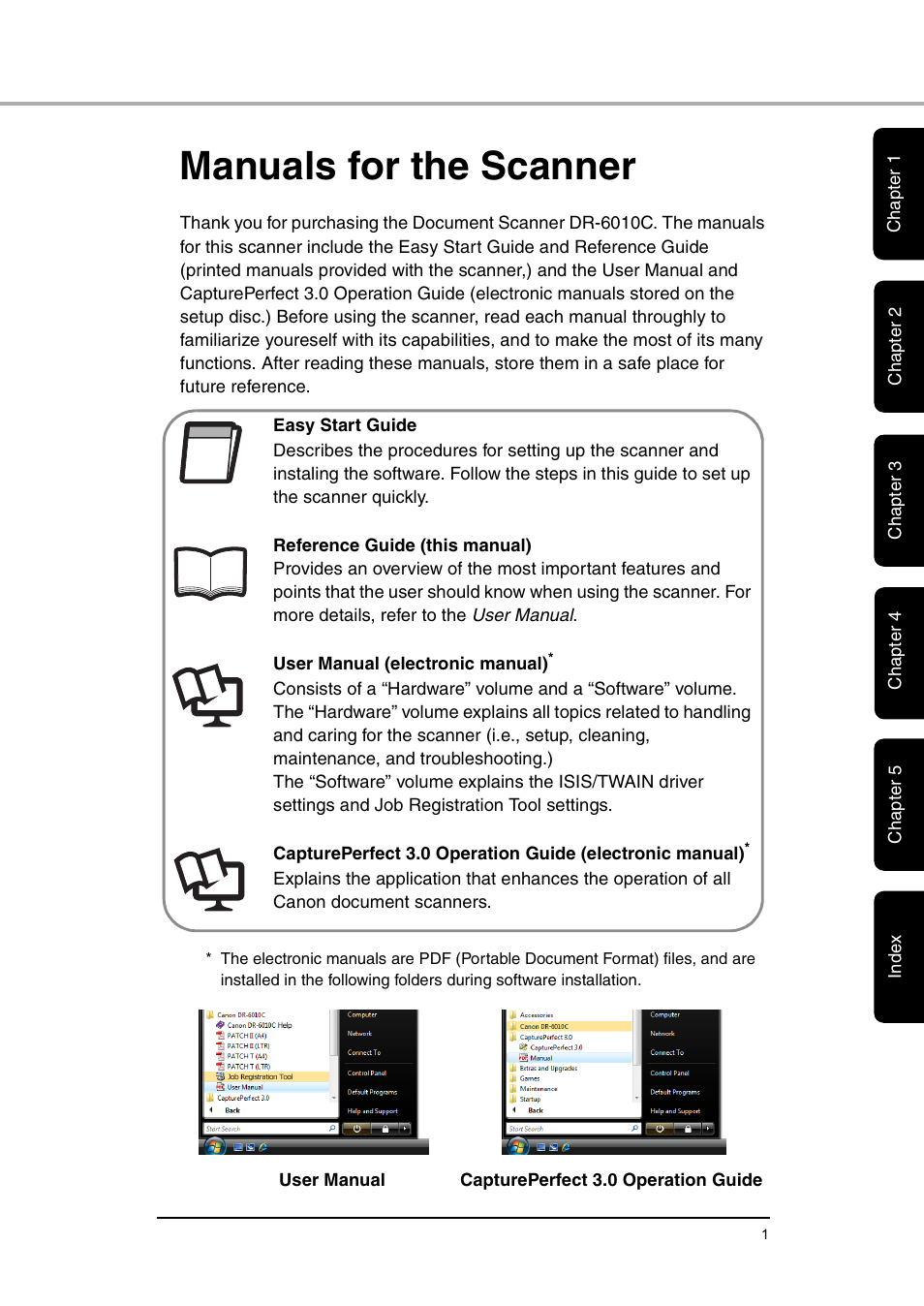 Manuals for the scanner | Canon DR-6010C User Manual | Page 5 / 61