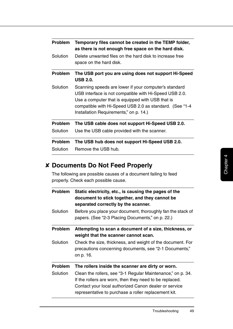 Documents do not feed properly, P. 49 | Canon DR-6010C User Manual | Page 53 / 61