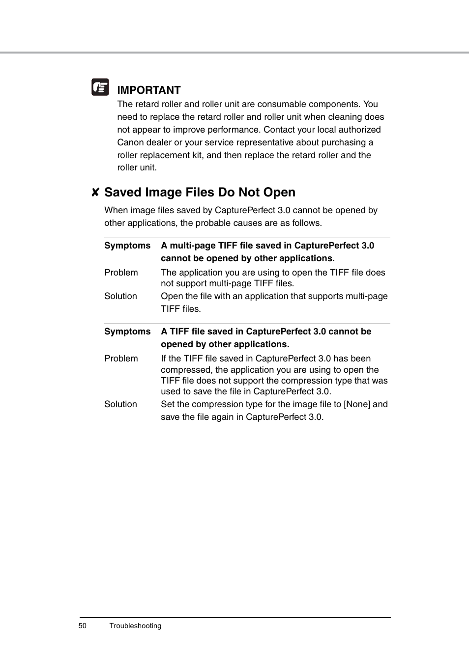 Saved image files do not open, P. 50, Important | Canon DR-6010C User Manual | Page 54 / 61