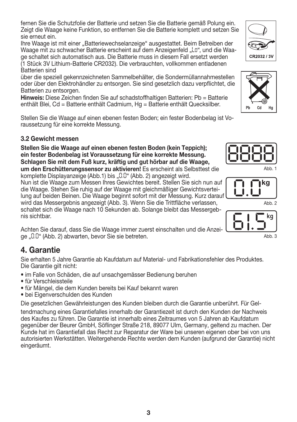 Garantie | Beurer GS 27 User Manual | Page 3 / 20