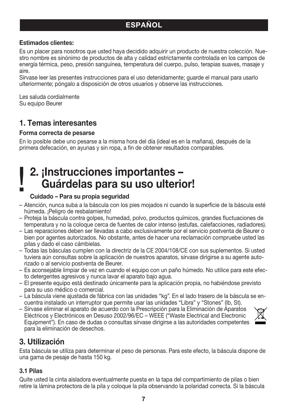 Temas interesantes, Utilización | Beurer GS 27 User Manual | Page 7 / 20