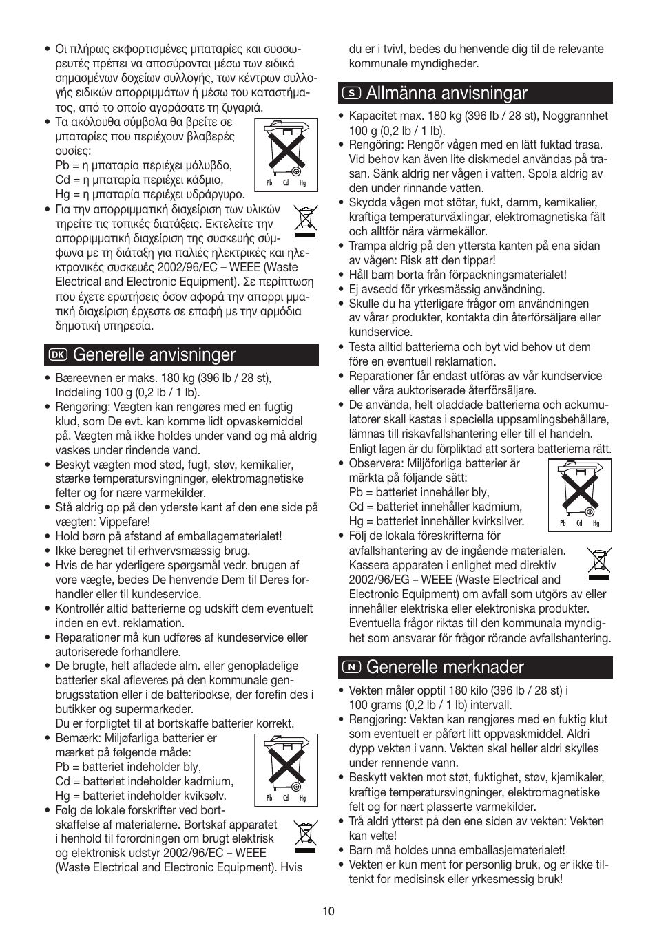 C generelle anvisninger, S allmänna anvisningar, N generelle merknader | Beurer GS 320 User Manual | Page 10 / 16