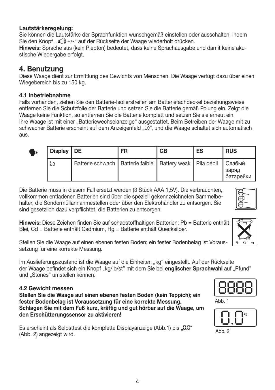 Benutzung | Beurer GS 39 User Manual | Page 4 / 24