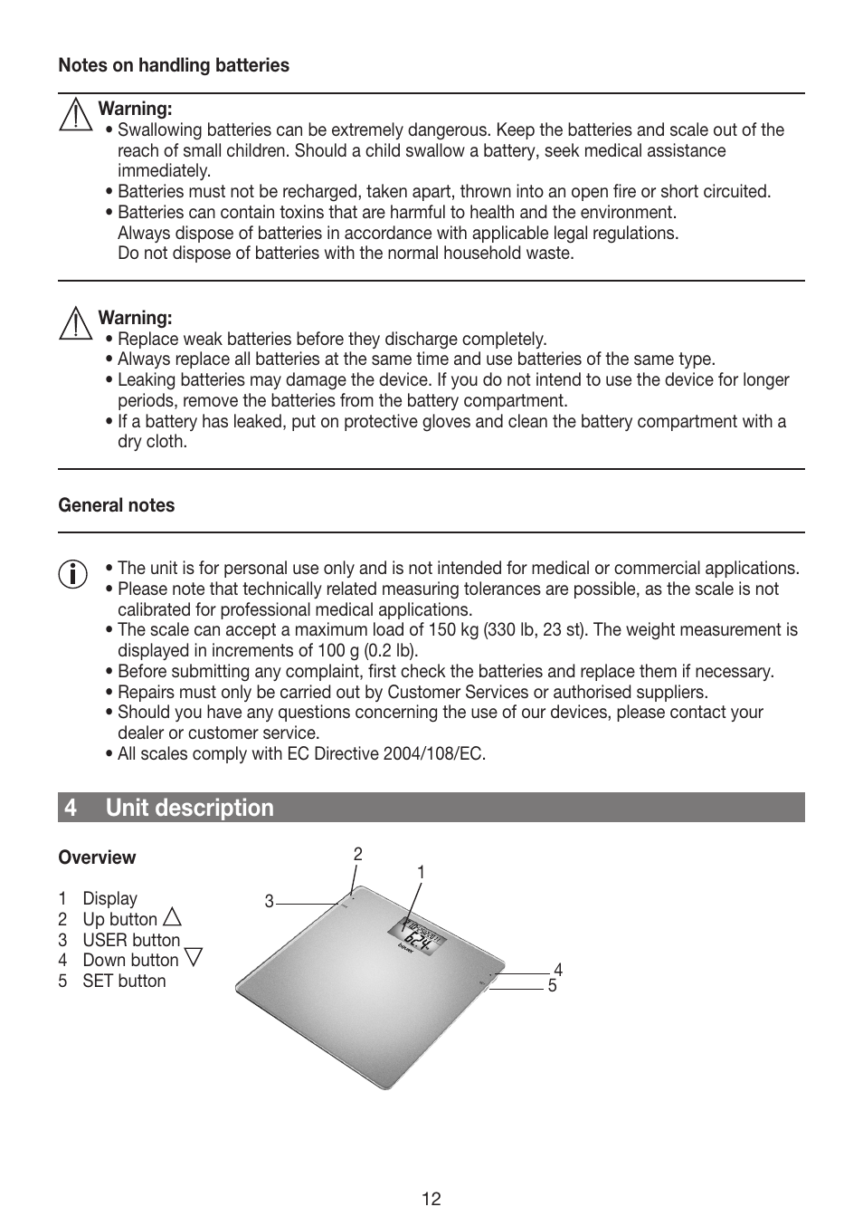4 unit description | Beurer GS 42 User Manual | Page 12 / 68