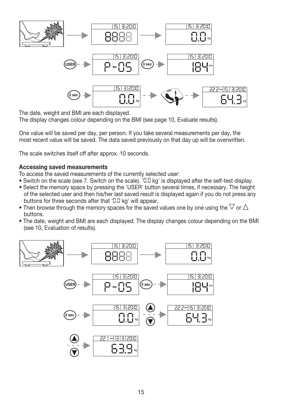 Accessing saved measurements | Beurer GS 42 User Manual | Page 15 / 68