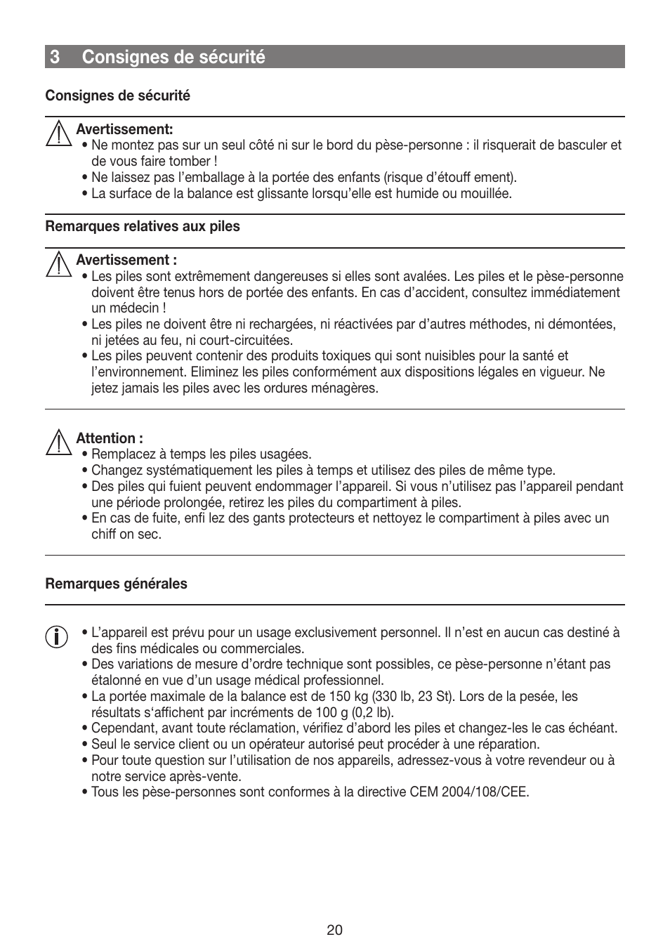 3 consignes de sécurité | Beurer GS 42 User Manual | Page 20 / 68