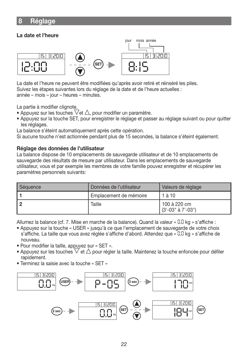 8 réglage | Beurer GS 42 User Manual | Page 22 / 68
