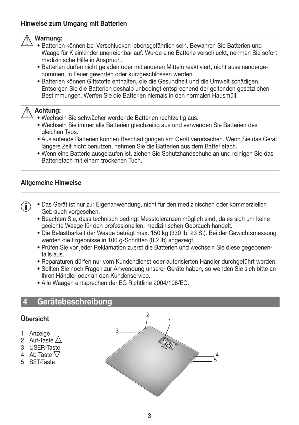 4 gerätebeschreibung | Beurer GS 42 User Manual | Page 3 / 68