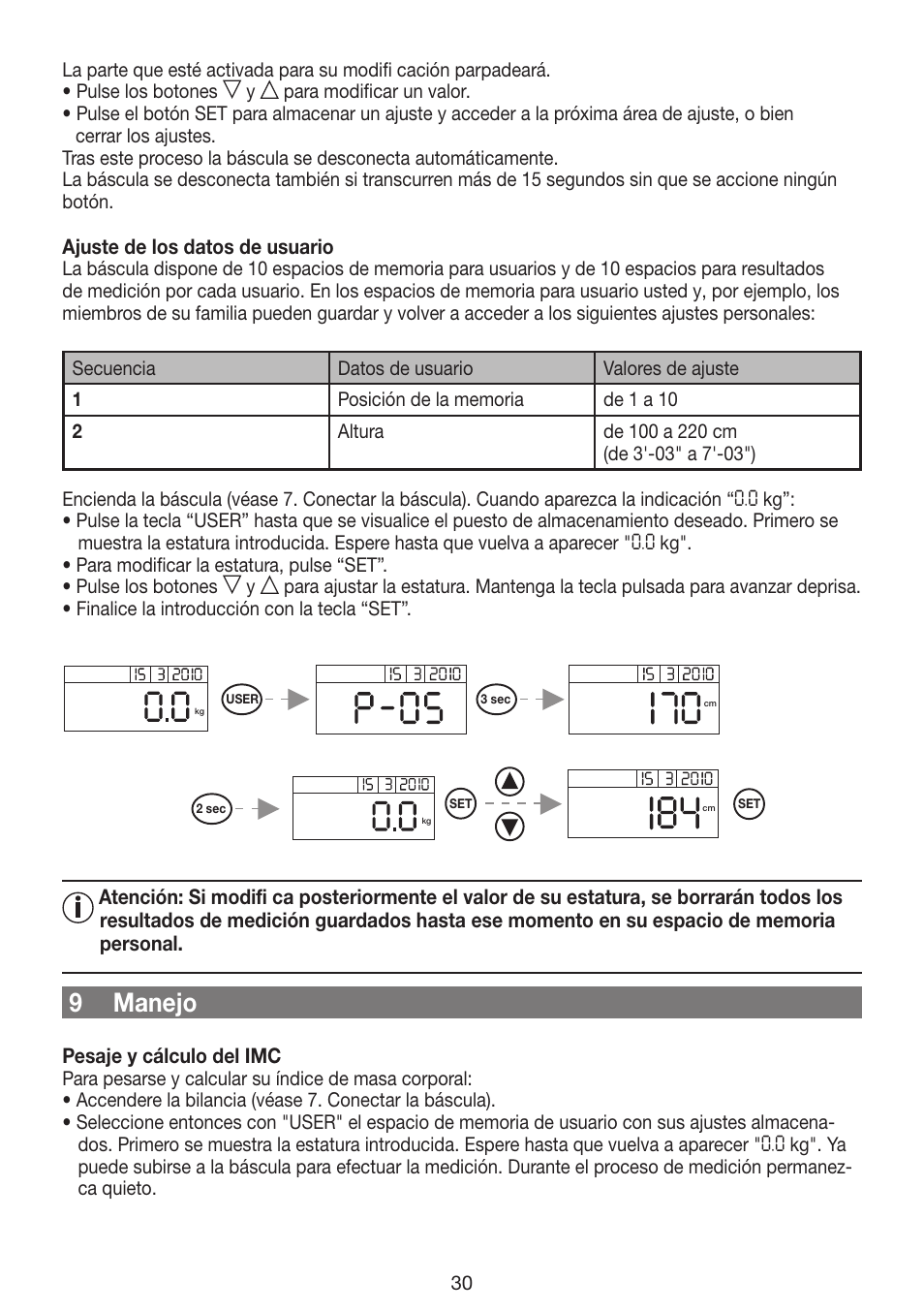 9 manejo | Beurer GS 42 User Manual | Page 30 / 68