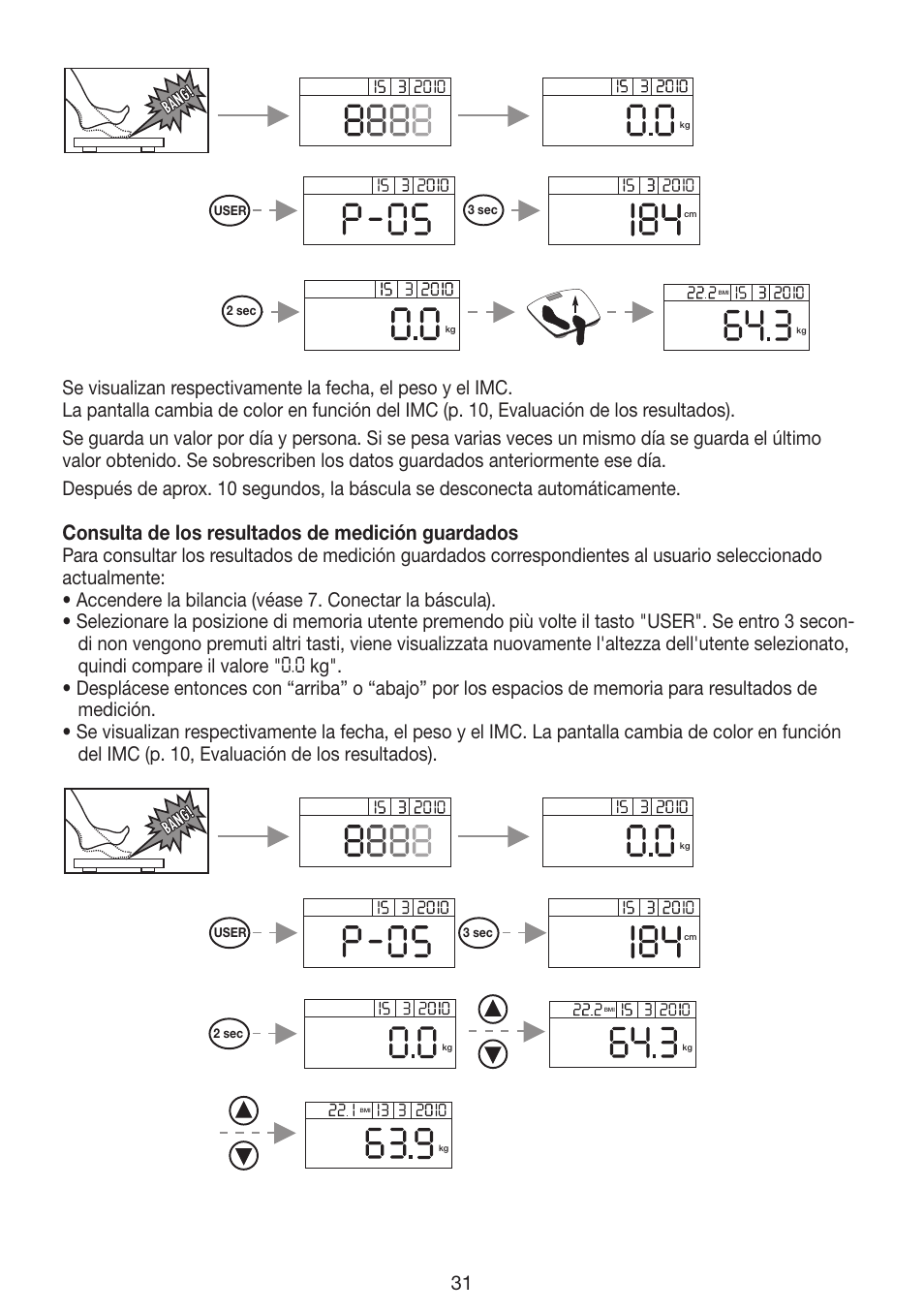 Consulta de los resultados de medición guardados | Beurer GS 42 User Manual | Page 31 / 68