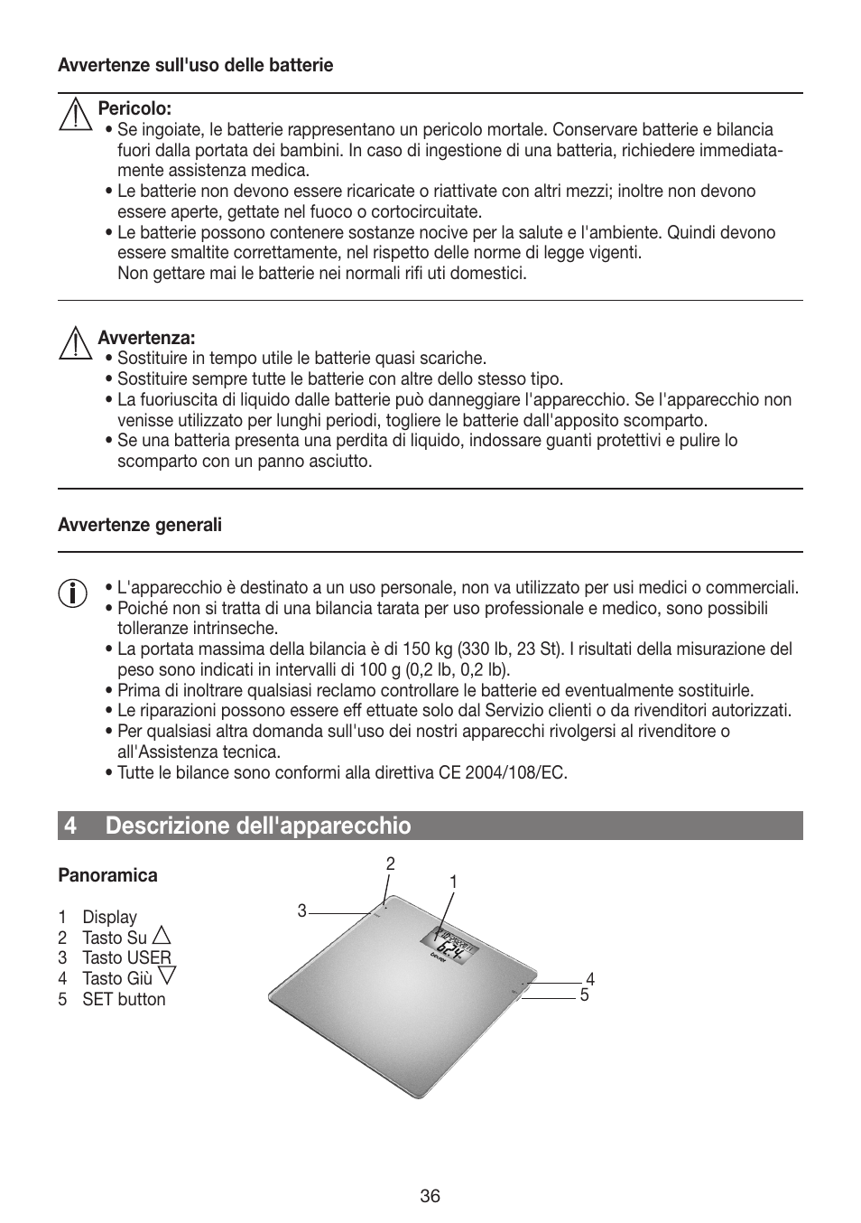 4 descrizione dell'apparecchio | Beurer GS 42 User Manual | Page 36 / 68