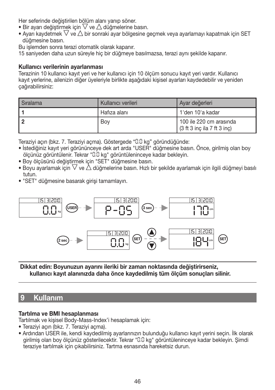 9 kullanım | Beurer GS 42 User Manual | Page 46 / 68