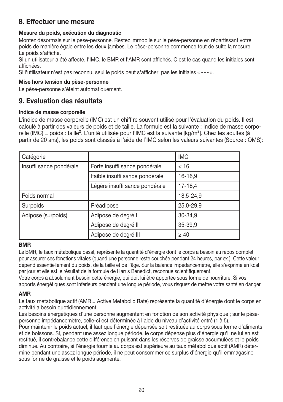 Effectuer une mesure, Evaluation des résultats | Beurer GS 485 User Manual | Page 20 / 60