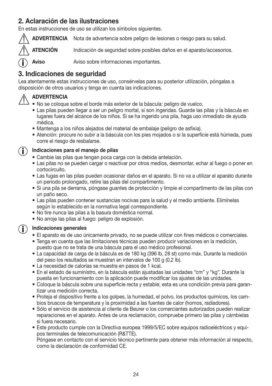 Aclaración de las ilustraciones, Indicaciones de seguridad | Beurer GS 485 User Manual | Page 24 / 60