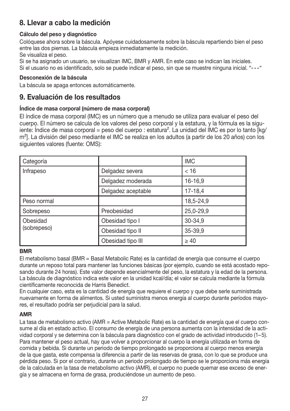 Llevar a cabo la medición, Evaluación de los resultados | Beurer GS 485 User Manual | Page 27 / 60