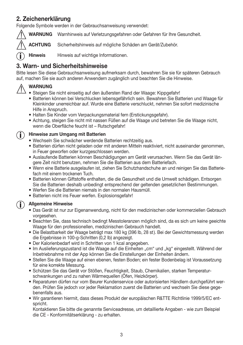 Zeichenerklärung, Warn- und sicherheitshinweise | Beurer GS 485 User Manual | Page 3 / 60