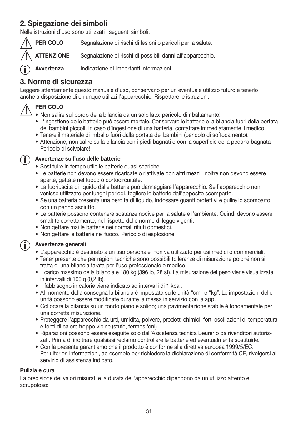 Spiegazione dei simboli, Norme di sicurezza | Beurer GS 485 User Manual | Page 31 / 60