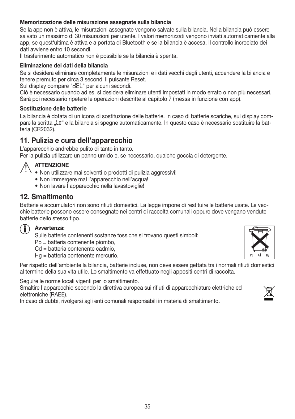 Pulizia e cura dell’apparecchio, Smaltimento | Beurer GS 485 User Manual | Page 35 / 60