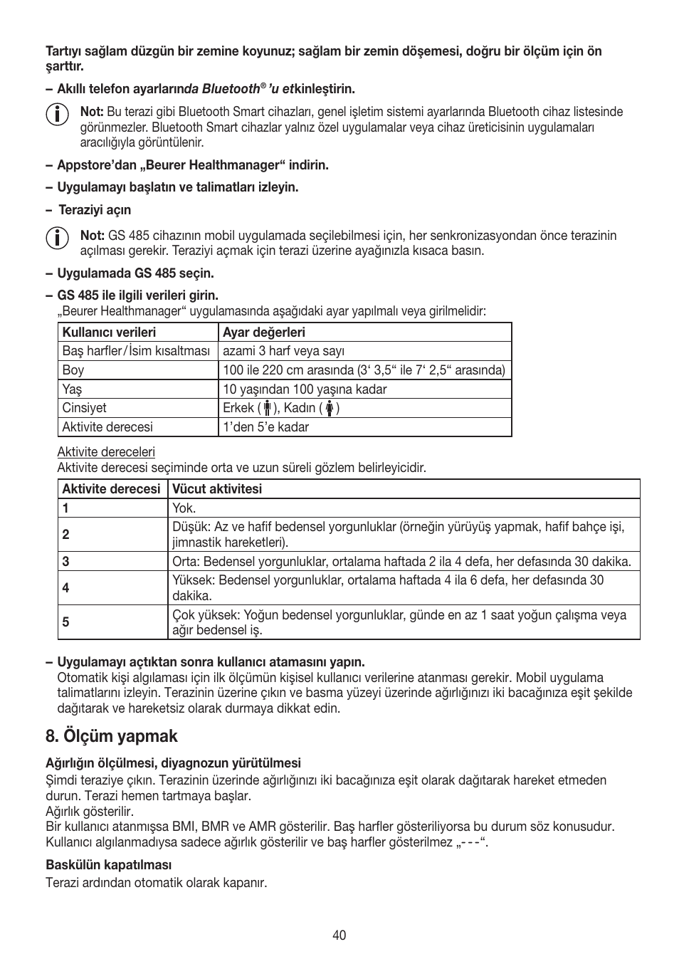 Ölçüm yapmak | Beurer GS 485 User Manual | Page 40 / 60